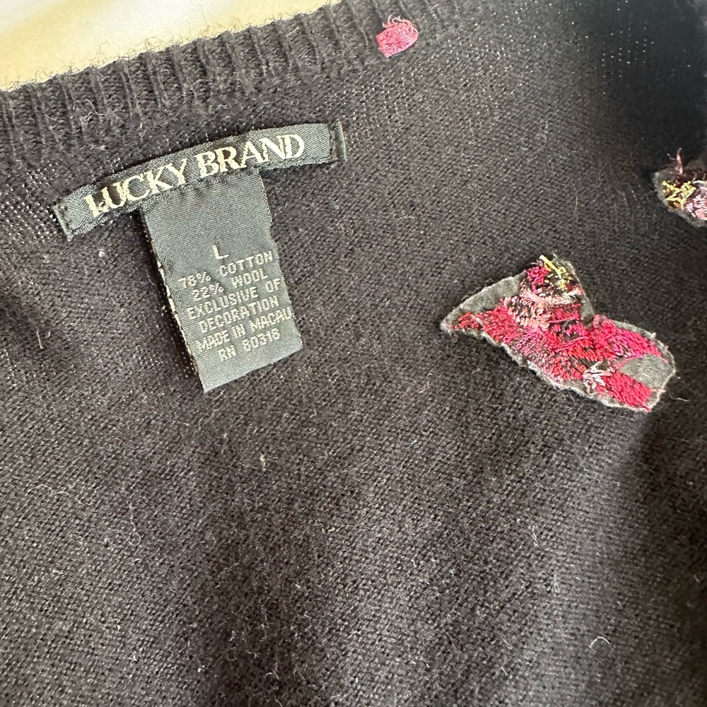 Vintage Y2K Lucky Brand Embroidered Sweater Cardigan Japanese characters bird - Picture 5 of 9